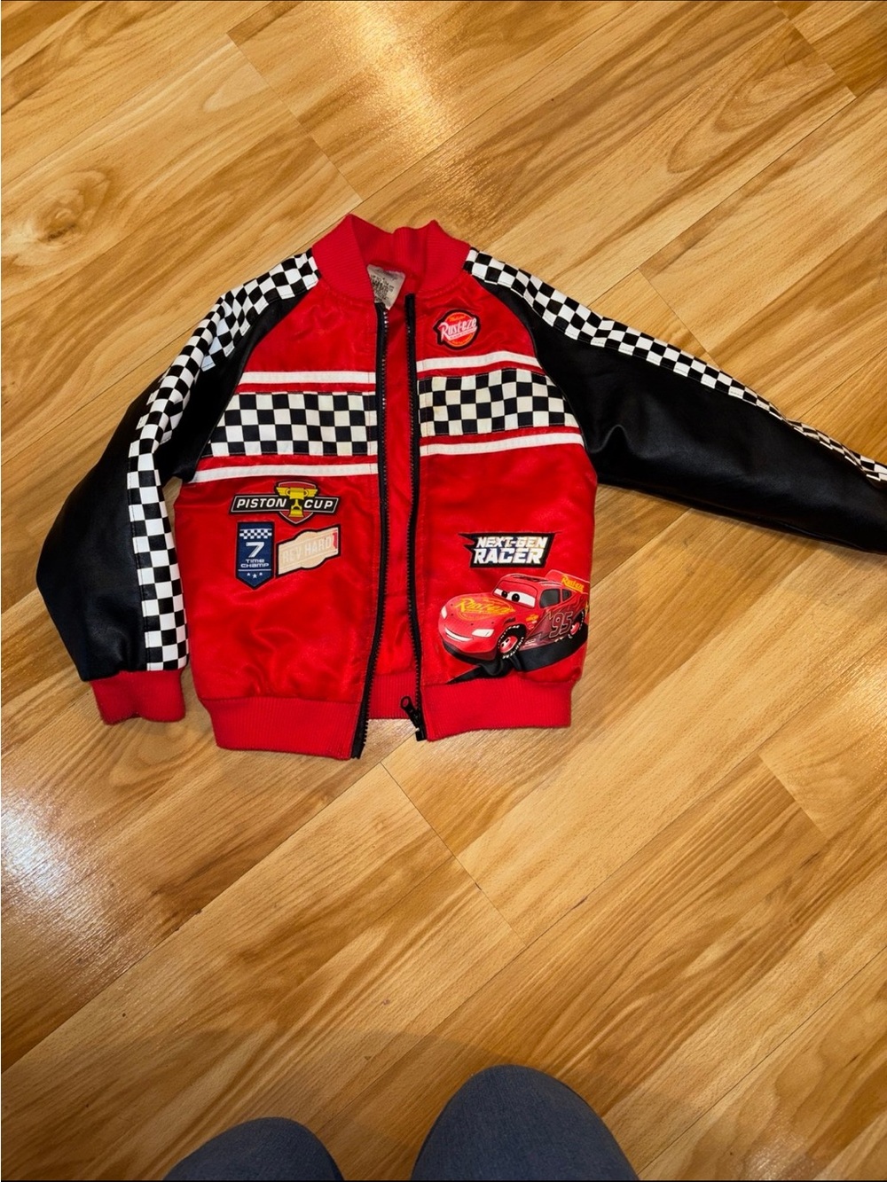Disney Red and Black Lightning McQueen Racing Jacket with Checkered Accents